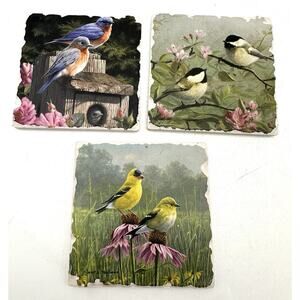 Vintage James, R. Hautman Birds Flowers Tile Coasters Cork Backed